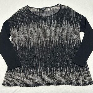 Eileen Fisher Washable Wool Linen Blurred‎ Stripes Sweater Boxy Top Size M FLAW
